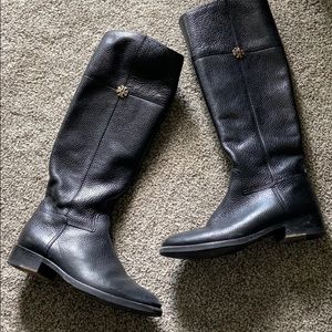 Tory Burch logo riding boots